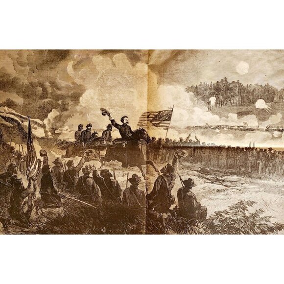 1864 General Sherman Civil War Dallas Wood Engraving Centerfold Victorian HM1 - Picture 3 of 6